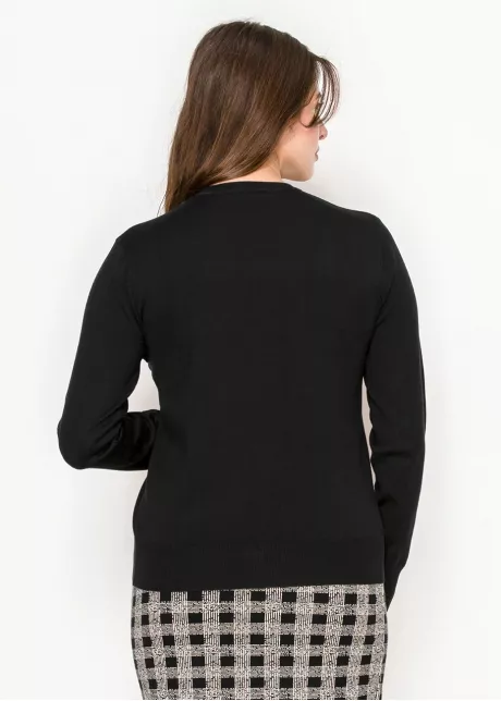 Embellished Black Crewneck Knit Pullover