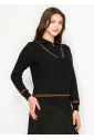 Black Half-Zip Sweater with Striped Trim