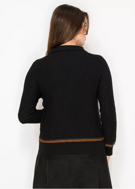Black Half-Zip Sweater with Striped Trim