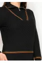 Black Half-Zip Sweater with Striped Trim