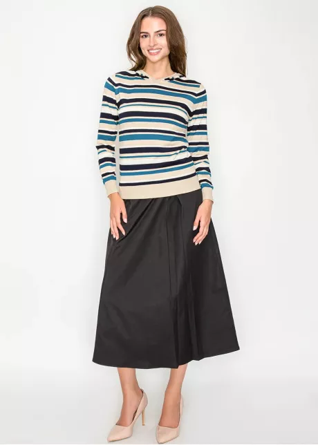 Striped Knit Hoodie in Blue and Beige