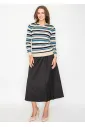 Striped Knit Hoodie in Blue and Beige