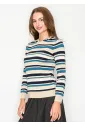 Striped Knit Hoodie in Blue and Beige