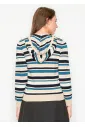 Striped Knit Hoodie in Blue and Beige