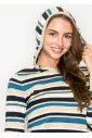 Striped Knit Hoodie in Blue and Beige
