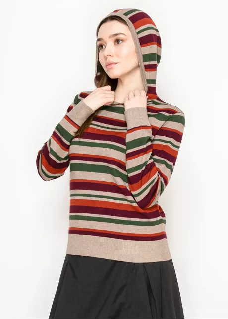 Colorful Striped Pullover Hoodie Knit