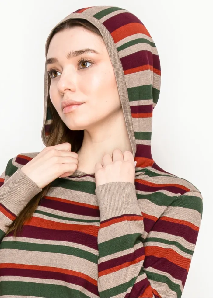 Colorful Striped Pullover Hoodie Knit
