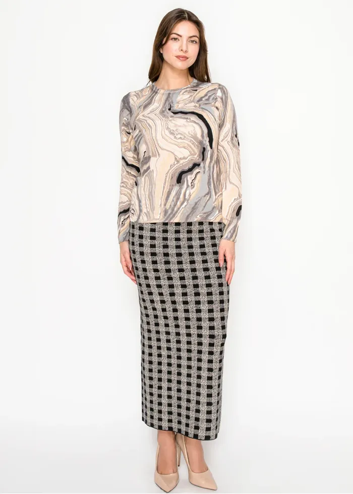 Marble Print Crewneck Sweater in Grey
