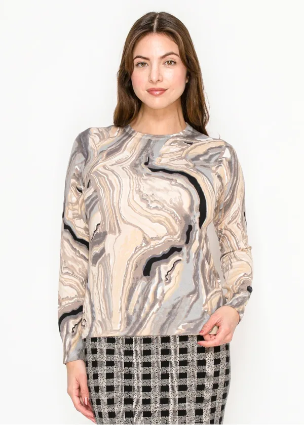 Marble Print Crewneck Sweater in Grey