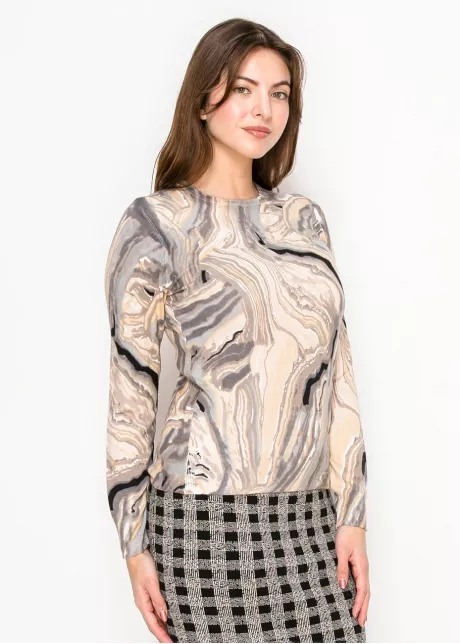 Marble Print Crewneck Sweater in Grey