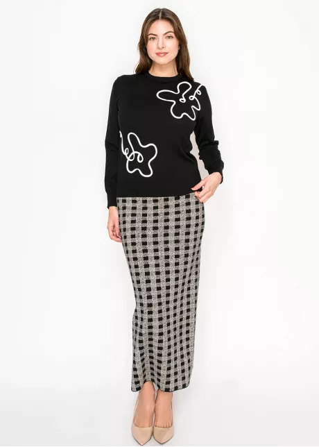 Black Knit Sweater with White Line Art