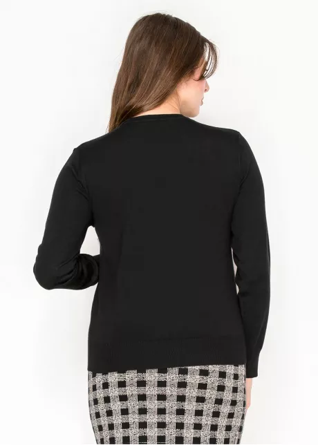 Black Knit Sweater with White Line Art