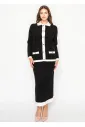 Ribbed Black Cardigan with White Collar