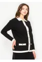 Ribbed Black Cardigan with White Collar