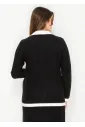 Ribbed Black Cardigan with White Collar