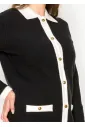 Ribbed Black Cardigan with White Collar
