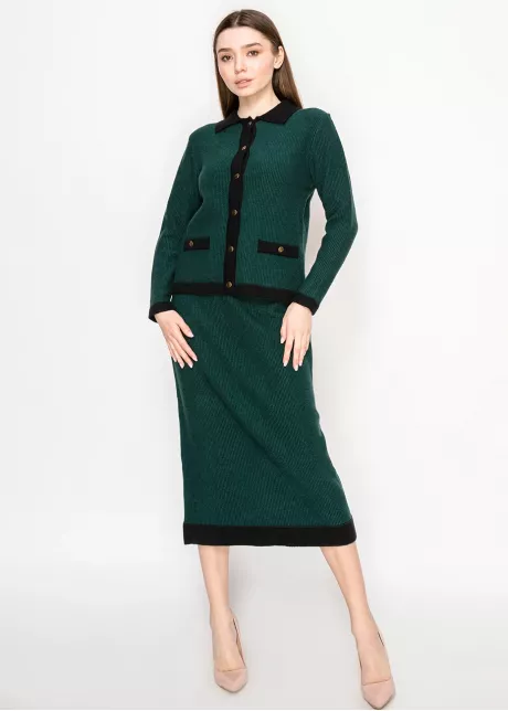 Forest Green Contrast Trim Cardigan
