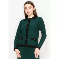 Forest Green Contrast Trim Cardigan