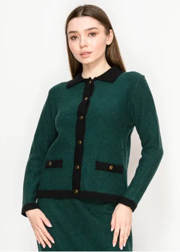 Forest Green Contrast Trim Cardigan