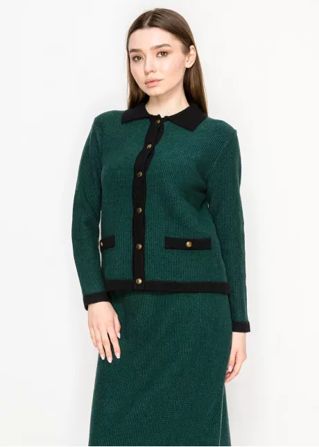 Forest Green Contrast Trim Cardigan