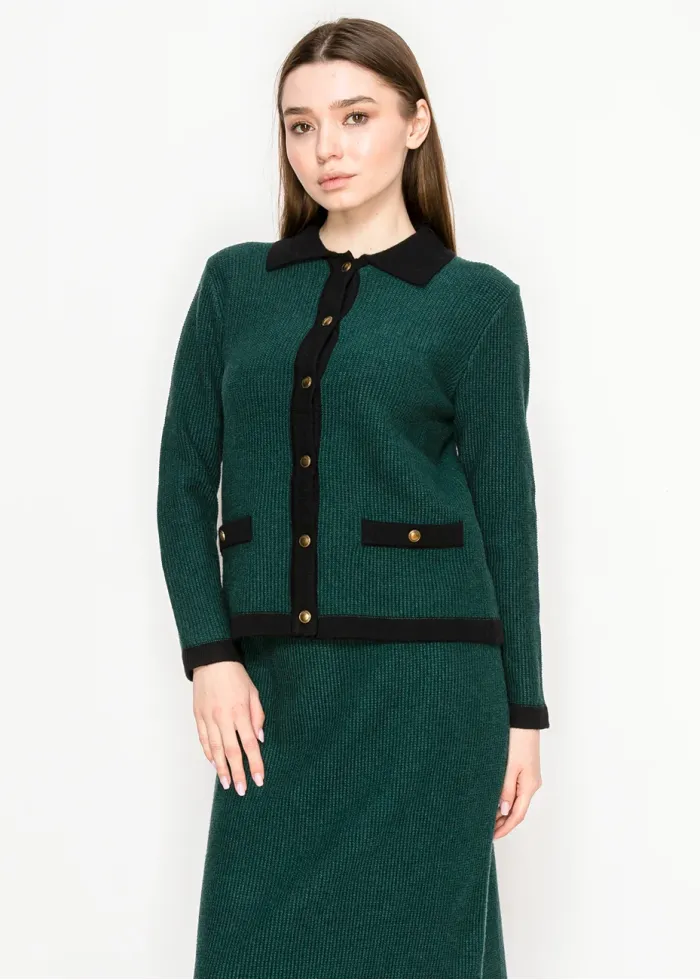 Forest Green Contrast Trim Cardigan