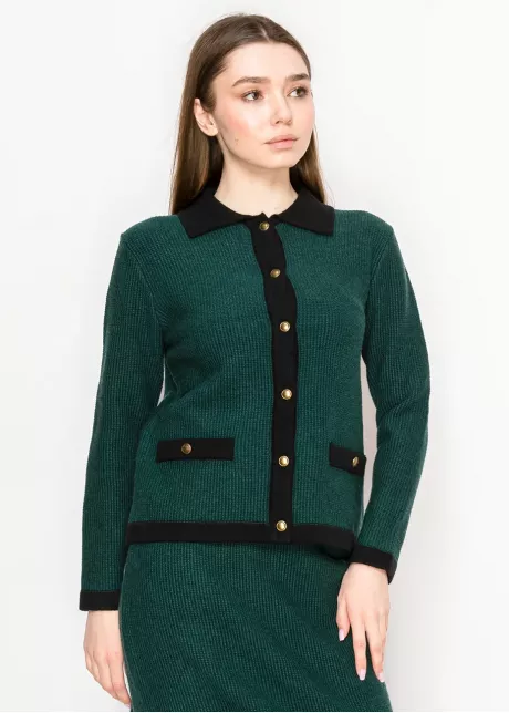 Forest Green Contrast Trim Cardigan