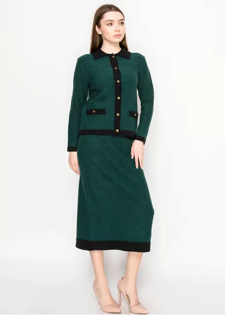 Forest Green Contrast Trim Cardigan