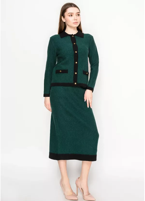 Emerald Contrast Trim Knit Set