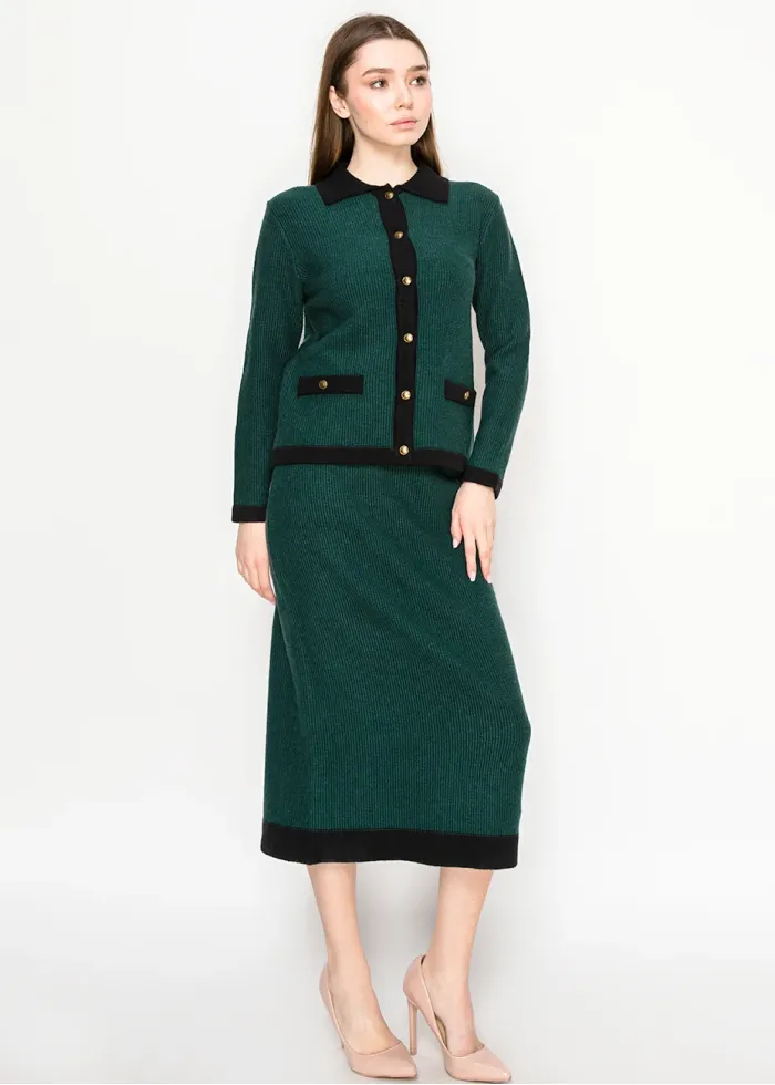 Emerald Contrast Trim Knit Set