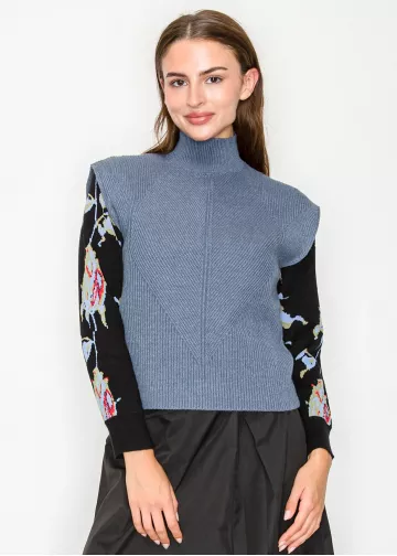 Blue Ribbed Mock Neck Sweater Vest Blue Ribbed Mock Neck Sweater Vest