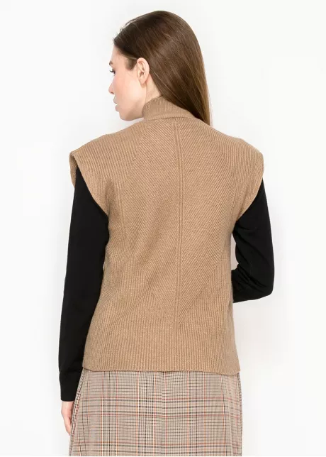 Ribbed Knit Mock Neck Vest – Camel