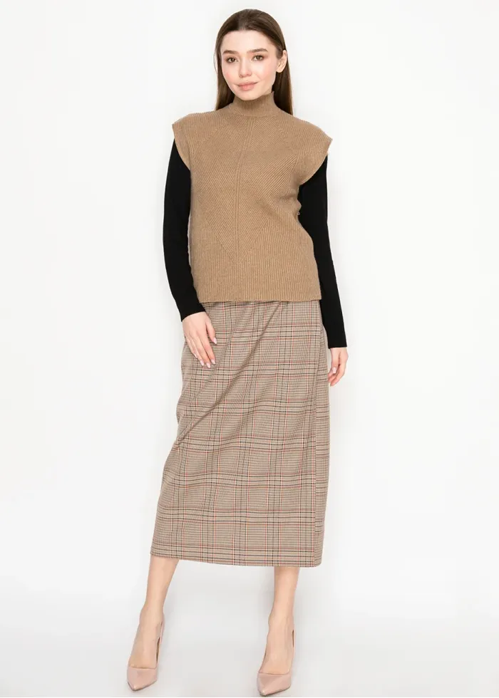 Ribbed Knit Mock Neck Vest – Camel