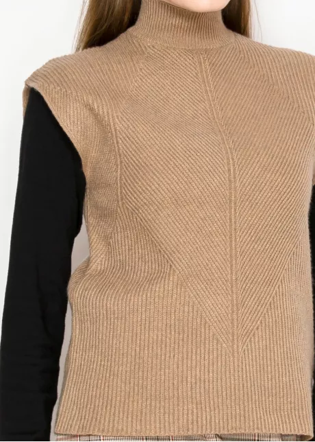 Ribbed Knit Mock Neck Vest – Camel