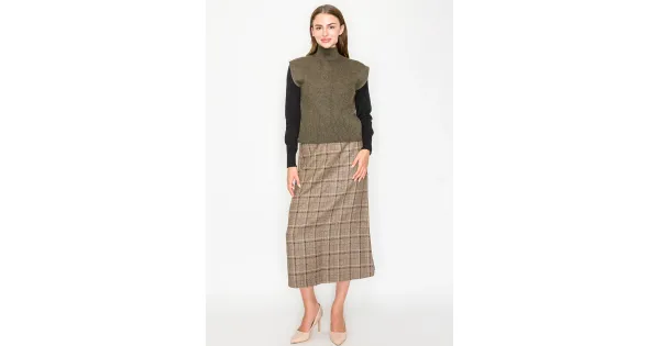Olive Ribbed Knit Vest with Mock Neck | Modest Women Clothing