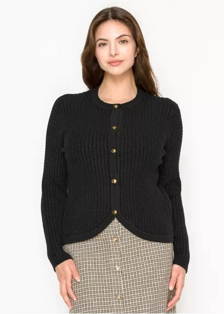 Black Crewneck Textured Cardigan