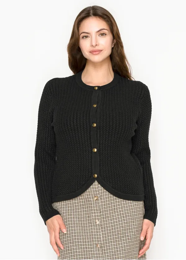 Black Crewneck Textured Cardigan