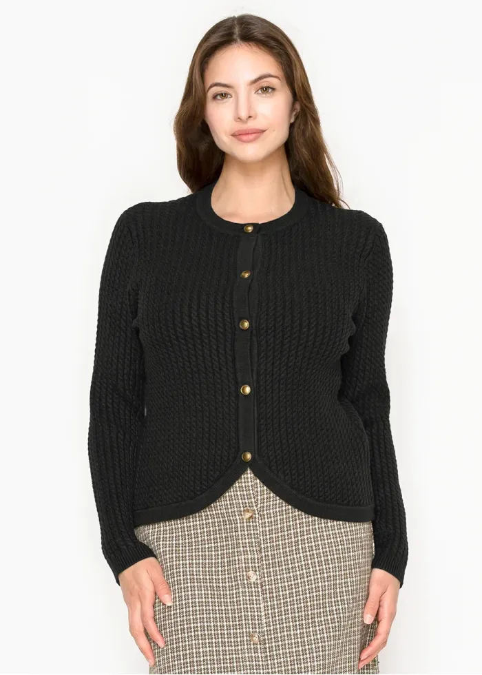 Black Crewneck Textured Cardigan