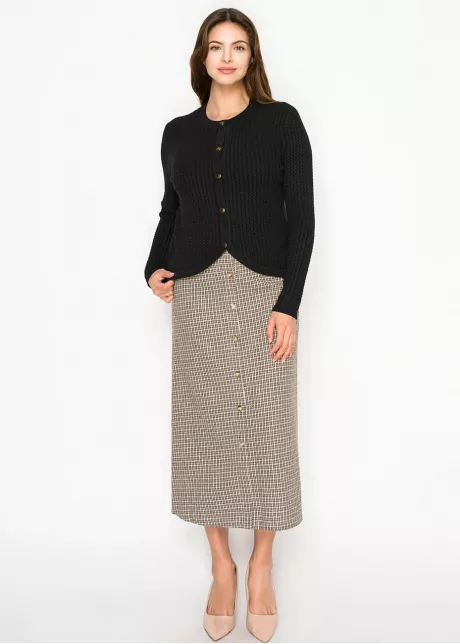 Black Crewneck Textured Cardigan