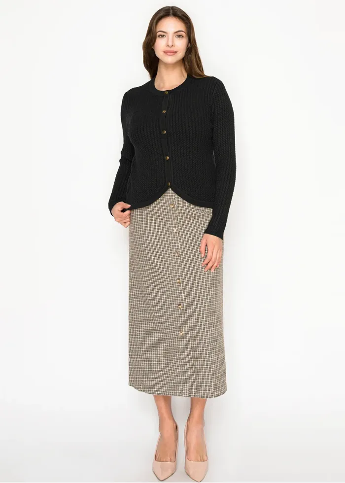 Black Crewneck Textured Cardigan