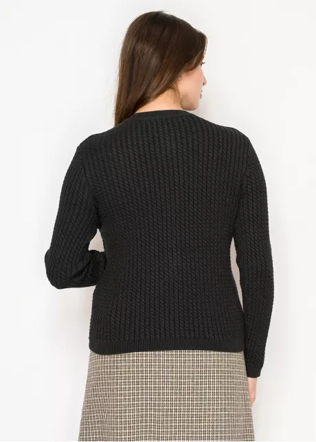 Black Crewneck Textured Cardigan