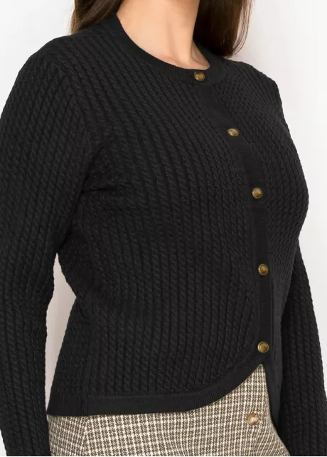 Black Crewneck Textured Cardigan