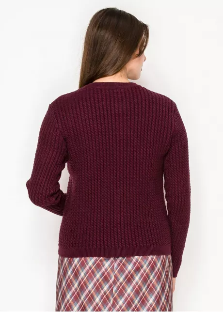 Burgundy Knit Cardigan with Curved Hem