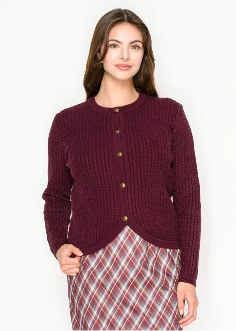 Burgundy Knit Cardigan with Curved Hem