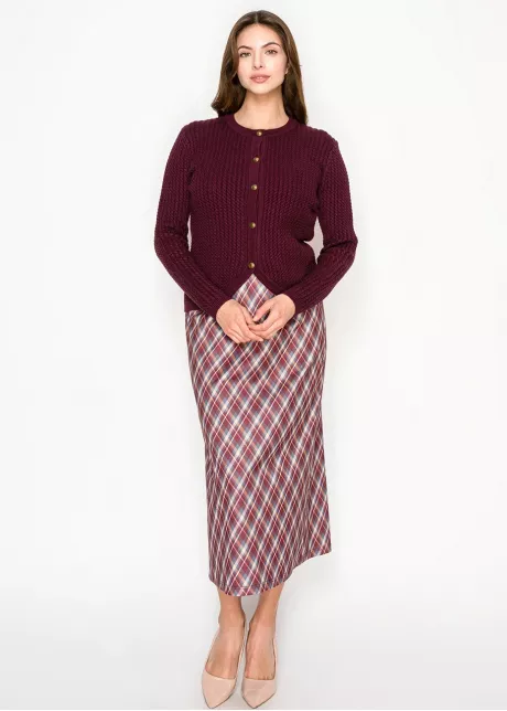 Burgundy Knit Cardigan with Curved Hem