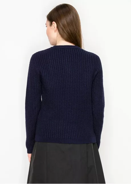Navy Textured Knit Cardigan with Gold Buttons