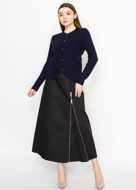 Navy Textured Knit Cardigan with Gold Buttons