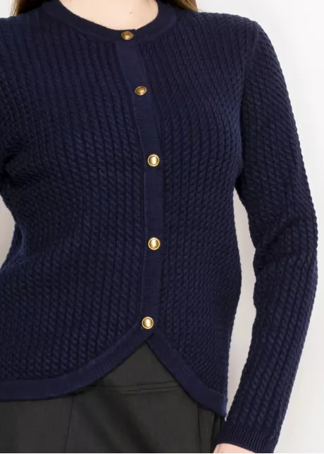 Navy Textured Knit Cardigan with Gold Buttons