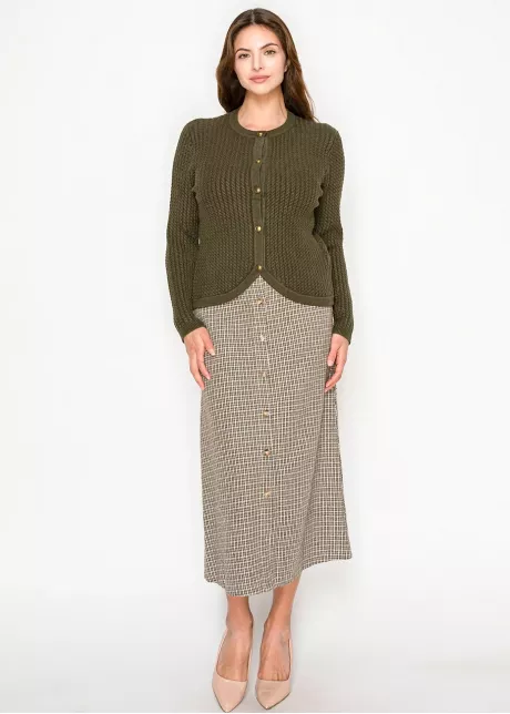 Olive Knit Cardigan with Curved Hem