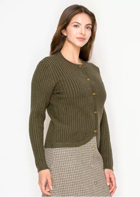 Olive Knit Cardigan with Curved Hem