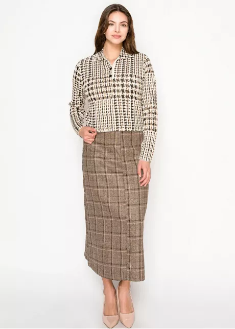 Camel Houndstooth Polo Sweater